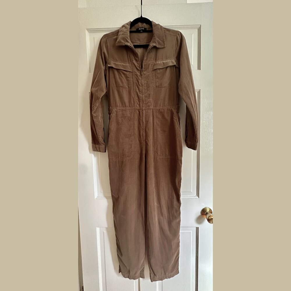 Madewell Corduroy Zip Up Jumpsuit in Weathered Walnut